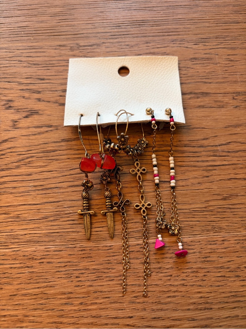 Free People Boho Red Dagger Drop Earrings Set